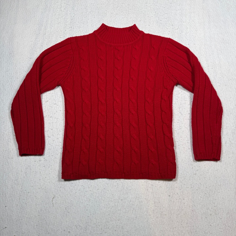 Sag Harbor Petite Red Cable Knit Mock Neck Sweater Womens Size Small M12188